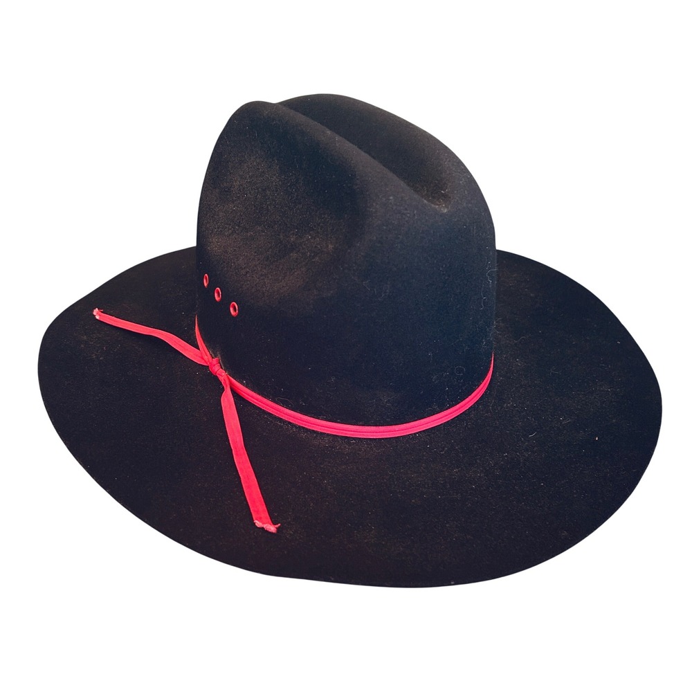 Vintage Silver Spur BbarH‎ Cowboy Hat 100% Wool 7 1/4 Black Red Cattlemen Crease